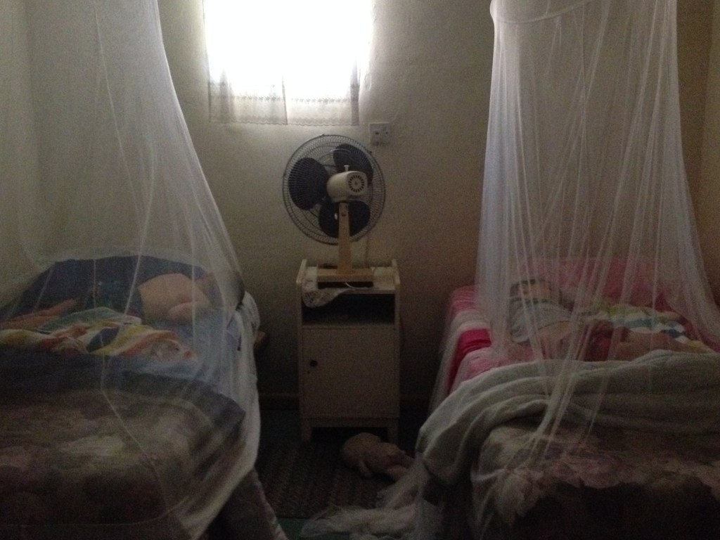 Waking up after a night under our mosquito nets